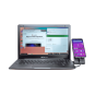 MiraBook refurbished lapdock with Samsung smartphone connected via USB-C showing Android Desktop Mode